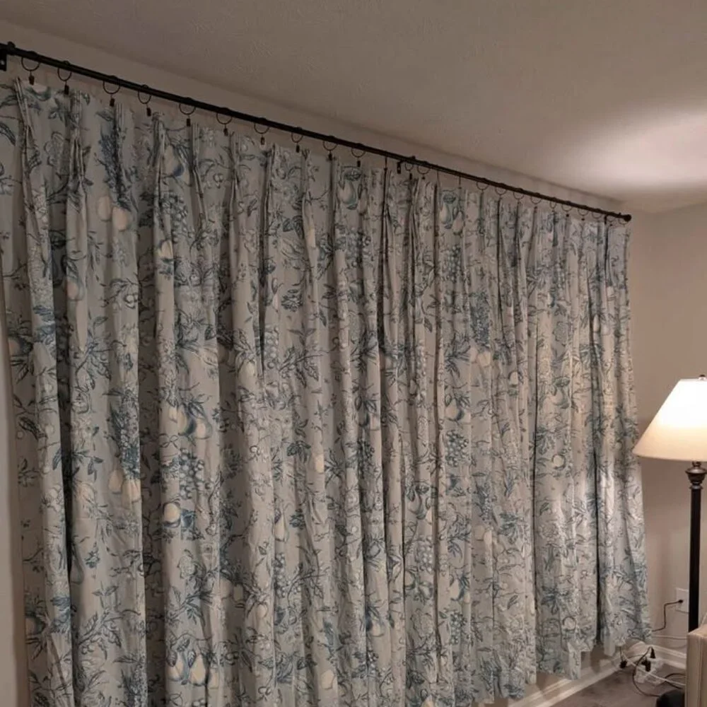 VINTAGE Custom-made 58W x 75L Blue Floral Pinch Pleated SINGLE Panel